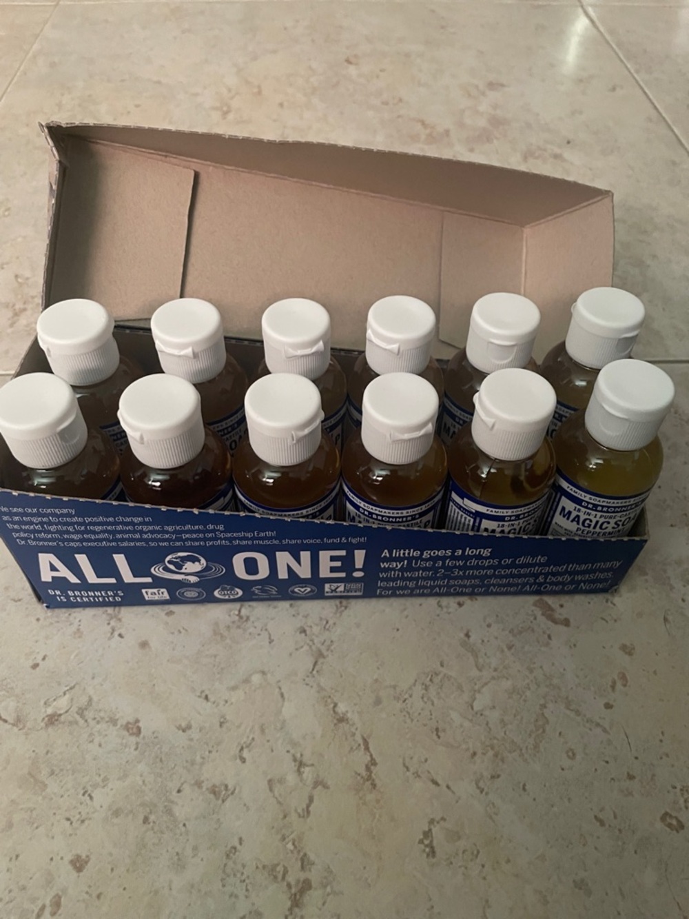 Dr. Bronner’s 18-in-1 Pure-Castile Magic Soap Peppermint 2oz Travel Sz SET OF 12